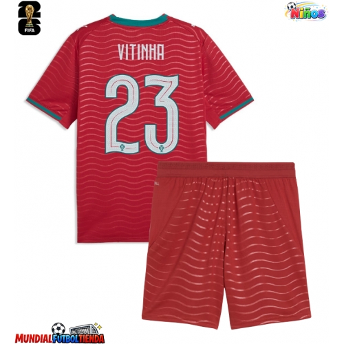 Camiseta Portugal Vitinha #23 Primera Equipación Replica Mundial 2026 para niños mangas cortas (+ Pantalones cortos)